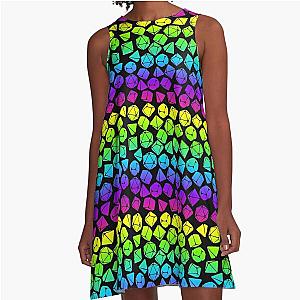 D&D Dice Pattern Neon Rainbow Gradient for Dungeons & Dragons A-Line Dress