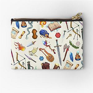 DUNGEONS AND DRAGONS PATTERN, Fantasy weapons, Swords and magic spells for Role Playing Adventurers. Zipper Pouch