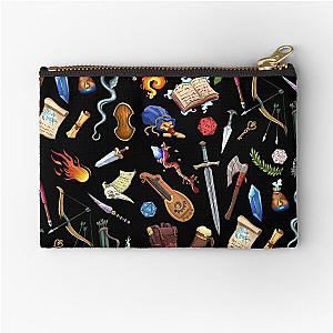 DUNGEONS AND DRAGONS GEAR PATTERN, Fantasy weapons, Swords and magic spells for Role Playing Adventurers. Zipper Pouch