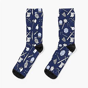 Dungeons and Dragons Fantasy Items Blue Pattern for D&D or Tabletop RPG fans Socks