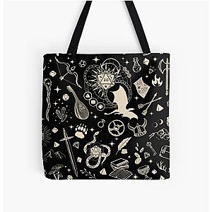 DND RPG pattern seamless: dungeons and dragons doodles, d20, medieval sword, axe, loot, for d&d roleplaying adventurers All Over Print Tote Bag