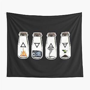 The 4 Symbols of the Elements: Earth, Wind, Water, and Fire - Nature in a Bottle Tapestry