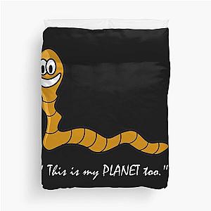 Cute Earthworm Animal Planet Art - Black Duvet Cover