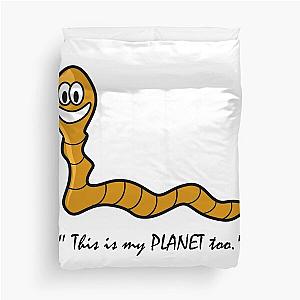 Cute Earthworm Animal Planet Art - White Duvet Cover