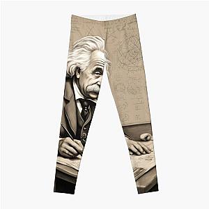 Aged drawing of Albert Einstein working Leggings