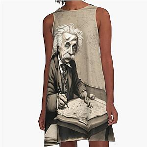 Aged drawing of Albert Einstein working A-Line Dress