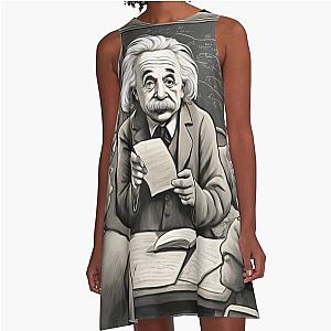 Retro-style illustration of Albert Einstein delivering a lecture A-Line Dress