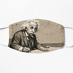 Aged drawing of Albert Einstein working Flat Mask