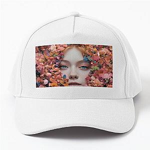 Elle Fanning face between flowers Baseball Cap