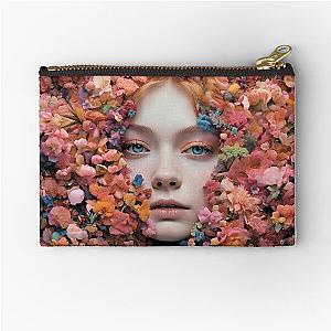 Elle Fanning face between flowers Zipper Pouch