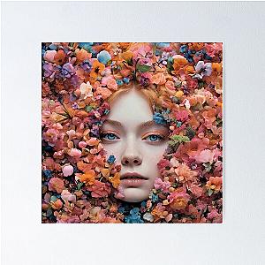 Elle Fanning face between flowers Poster