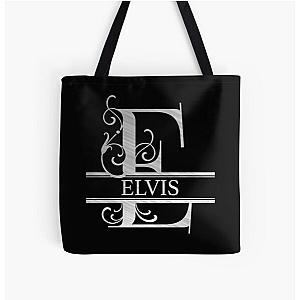 Elvis Name  Silver Metallic Style  Monogram Letter E The Elvis Name Gift For Elvis All Over Print Tote Bag RB0712