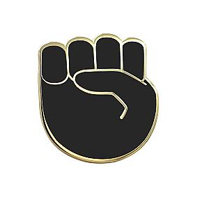 Raised Fist Enaml Pin - Raised Fist Emoji - Black &amp; Gold Enamel Pin RS2109