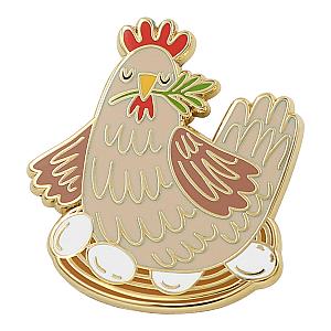 Animals Enamel Pin - Chicken with Eggs Pin - Adorable Hen with Nest Enamel Pin - Mother Hen Lapel Pin RS2109