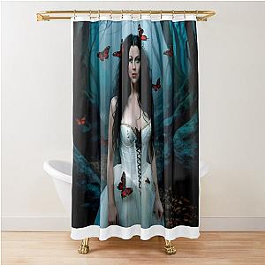 Amy Lee from Evanescence red butterfly in gothic forest Shower Curtain