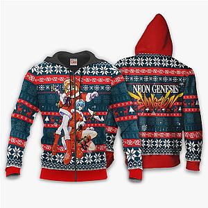 Evangelion Hoodie - Neon Genesis Rei and Asuka Ugly Christmas Zipper Hoodie