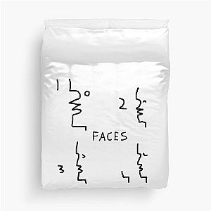 Faces Drawing Doodle - One Two Three Four Faces - Black Duvet Cover