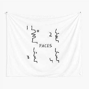 Faces Drawing Doodle - One Two Three Four Faces - Black Tapestry