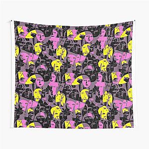 Abstract expressionism people faces pink yellow Tapestry