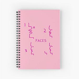 Faces Drawing Doodle - One Two Three Four Faces - Hot Pink Spiral Notebook