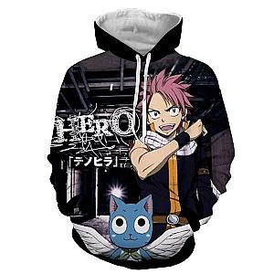 Fairy Tail Hoodies - Natsu Black Talking Cat    Zip Up Magic Hoodie IPW