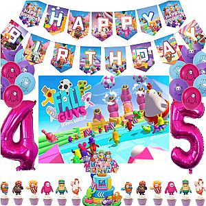 Fall Guys Balloon Banner Cake Topper Child Birthday Party Decoration