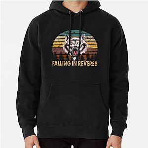 wolf face falling in reverse tour text white black shirt gift fans logo text - Falling In Reverse Pullover Hoodie