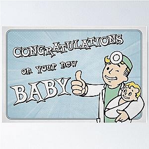 New Baby Congratulations - Fallout Shelter style Congratulations on your new baby - Pregnant Gamer Girl and Mom to be - (Gender Neutral Unisex) - Blue Poster