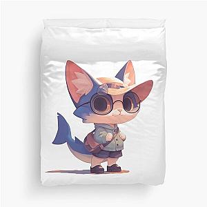 Cute cat with a shark tail duvet cover