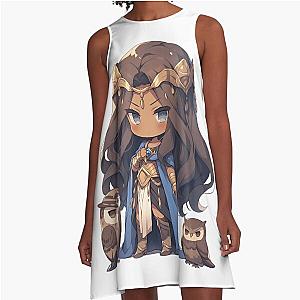 Athena Greek Goddess Chibi with Owl A-Line Dress