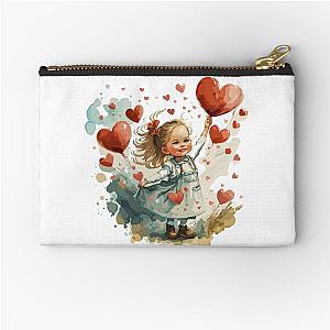 Cute little girl in love hearts on Valentine's Day Zipper Pouch