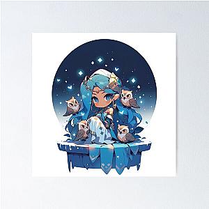 Magical Athena Chibi with Owls Poster