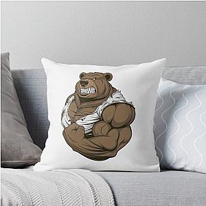 Ferocious muscle arm bear Throw Pillow