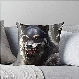 Ferocious Werewolf of Haunted Forest Throw Pillow
