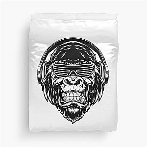 Ferocious Gorilla in Headphones Duvet Cover