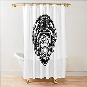 Ferocious gorilla in shower curtain