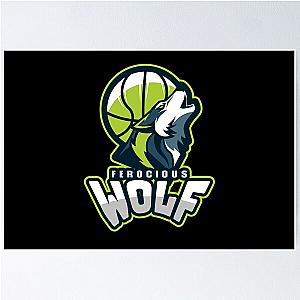 Ferocious Wolf with a Basketball Poster