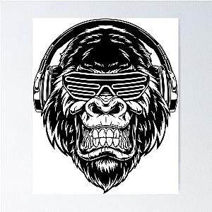Ferocious gorilla in headphones Poster
