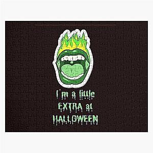 Green Flamingos I'm A Little Extra At Halloween Jigsaw Puzzle