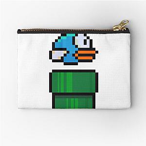 Cute Blue Flappy Bird and Green Pipe Zipper Pouch