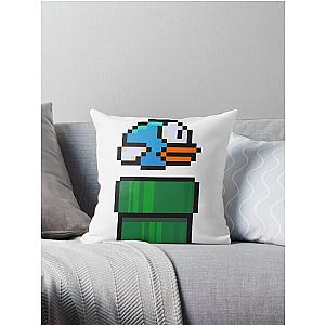 Cute Blue Flappy Bird and Green Pipe Throw Pillow