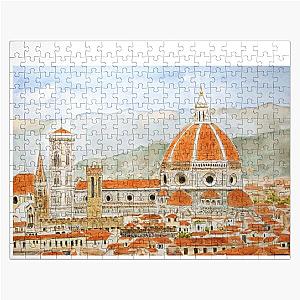 Italy Florence Cathedral Duomo watercolor painting with background Jigsaw Puzzle