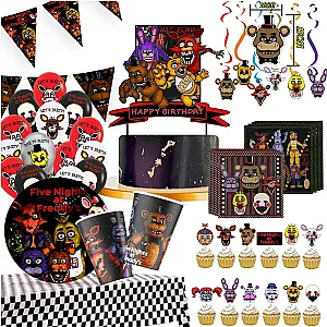 FNAF Freddy's Birthday Party Decorations Kids Disposable Fnaf Tableware Cup Plate Napkin Straw Baby Shower Supplies Event