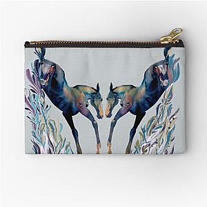 Two foals bucking symmetrical watercolour Zipper Pouch