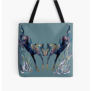 Two foals bucking symmetical watercolour All Over Print Tote Bag
