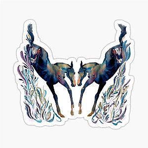 Two foals bucking in symmetrical watercolour Sticker