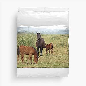 mare with foals on pasture Duvet Cover