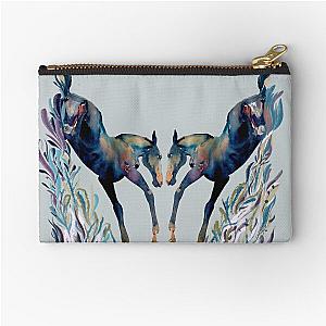 Two foals bucking symmetrical watercolour  Zipper Pouch