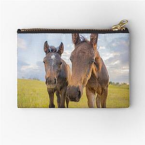 two curious foals, baby horses, colt & filly Zipper Pouch