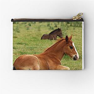 foals lying on pasture Zipper Pouch